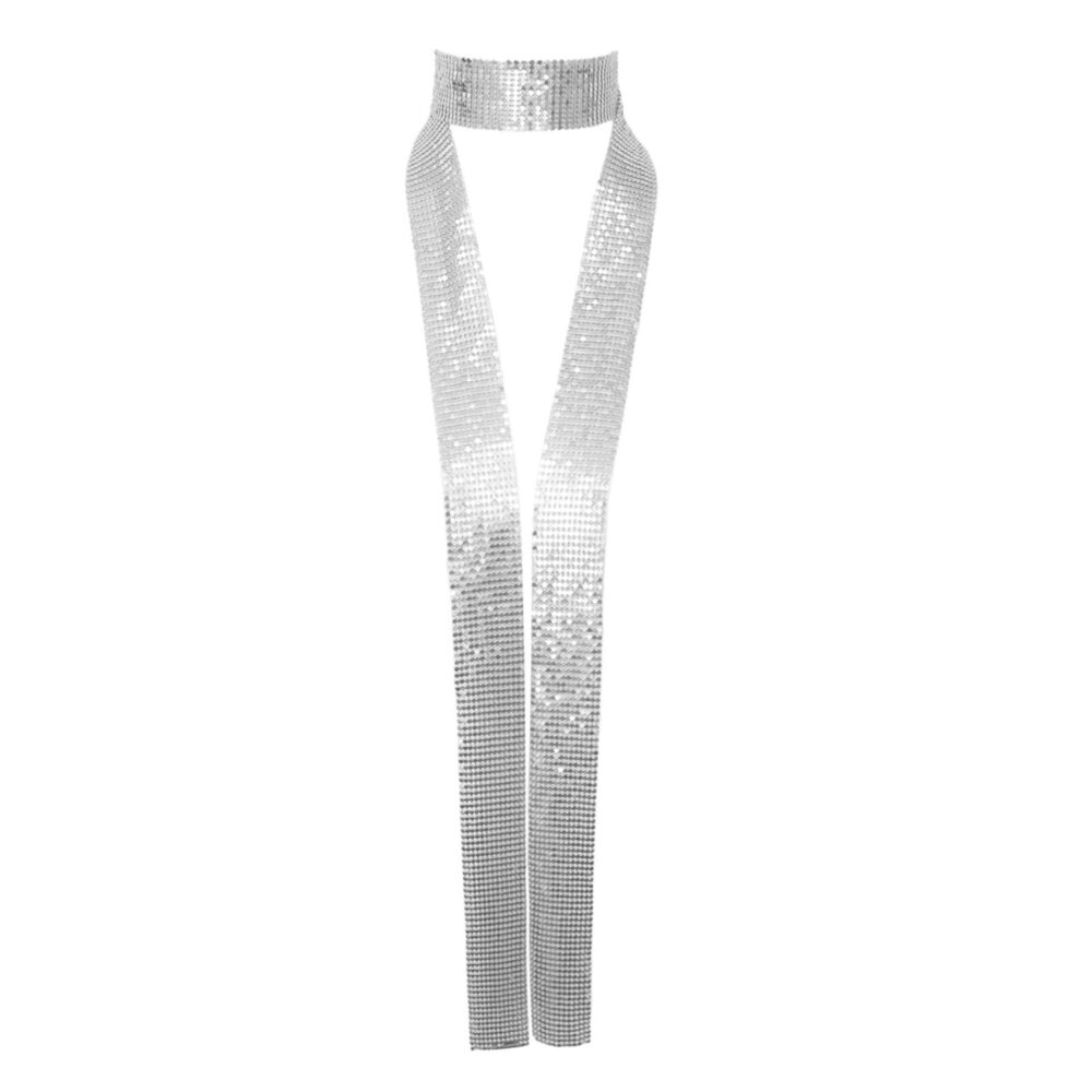 3678 Sequin Ties Long Skinny Scarves, Sparkly Glitter Metal Scarf Necktie